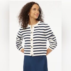 J.Crew Striped Navy and White Women's Sweater (XS)